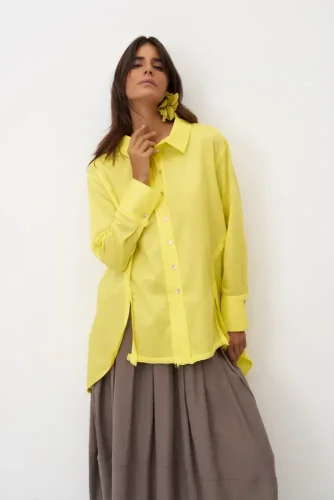 Sarı Yırtmaçlı Rahat Kesim Uzun Nisida Gömlek - 5