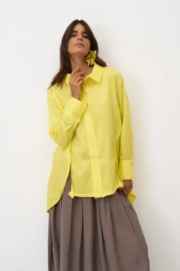 Sarı Yırtmaçlı Rahat Kesim Uzun Nisida Gömlek - 5