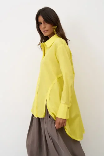 Sarı Yırtmaçlı Rahat Kesim Uzun Nisida Gömlek - 6