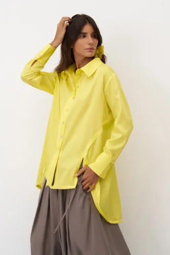 Sarı Yırtmaçlı Rahat Kesim Uzun Nisida Gömlek - 1