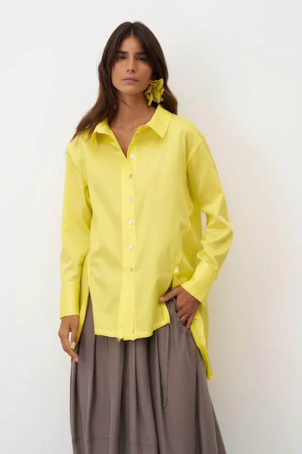 Sarı Yırtmaçlı Rahat Kesim Uzun Nisida Gömlek - 3