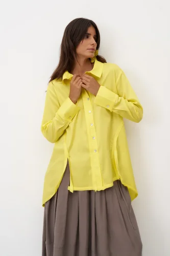 Sarı Yırtmaçlı Rahat Kesim Uzun Nisida Gömlek - 4