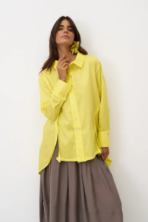 Sarı Yırtmaçlı Rahat Kesim Uzun Nisida Gömlek - 5