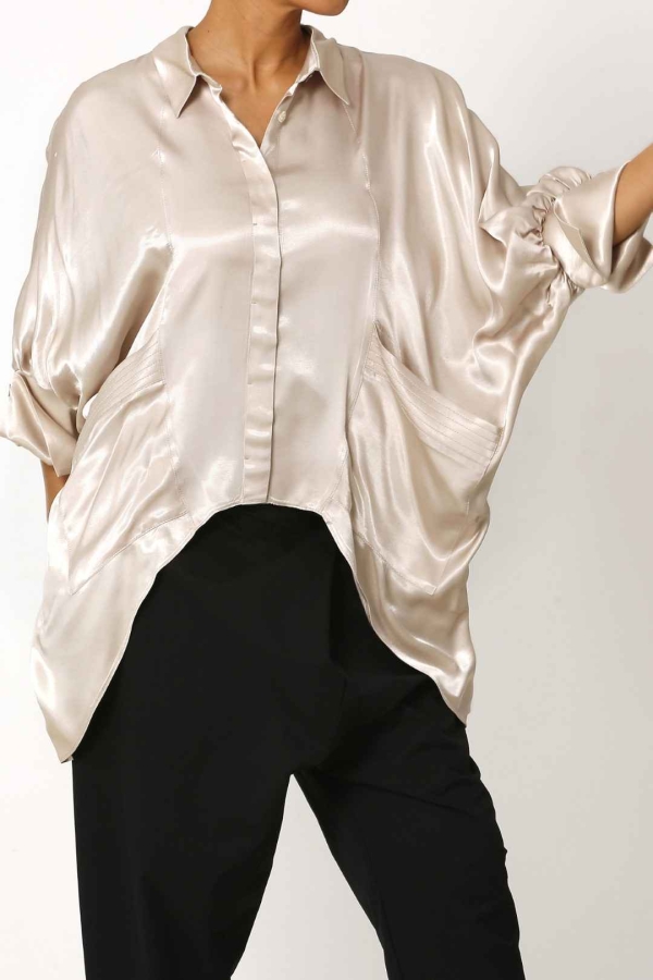 Satin Poncho Shirt - Beige - 6