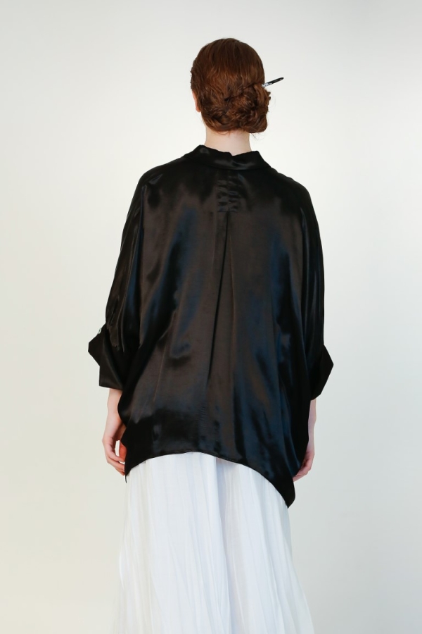 Satin Poncho Shirt - Black - 5