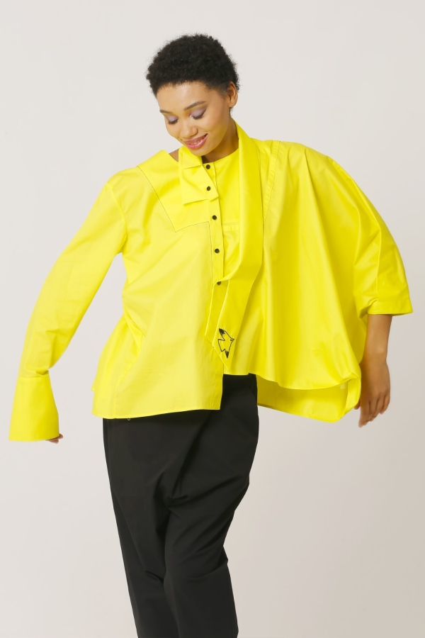 Scarfed Bird Motif Shirt - Yellow - 3