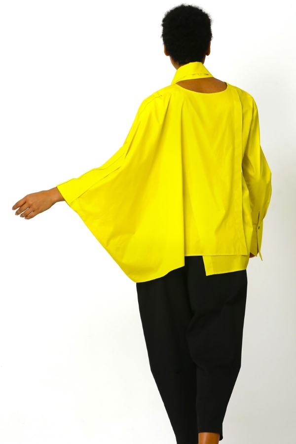 Scarfed Bird Motif Shirt - Yellow - 9