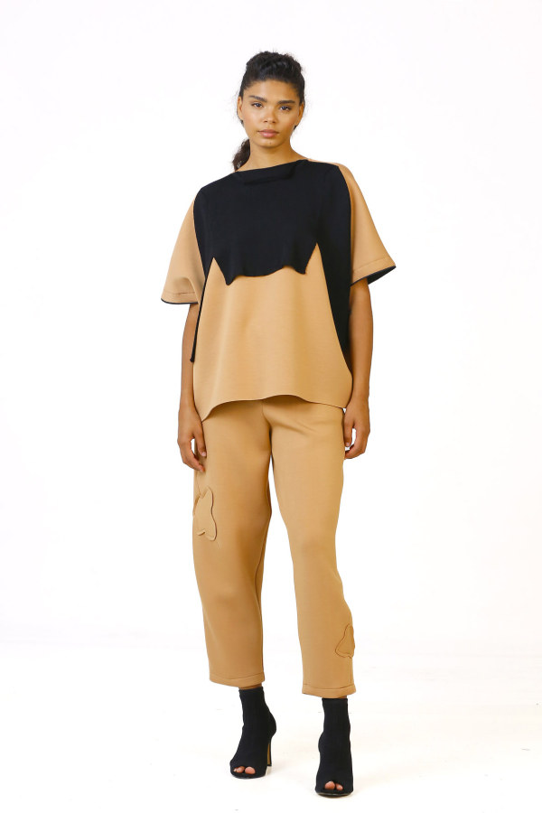 Scuba Fabric Blouse - Camel - 2