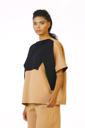 Scuba Fabric Blouse - Camel - 3