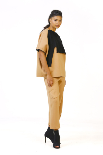 Scuba Fabric Blouse - Camel - 4