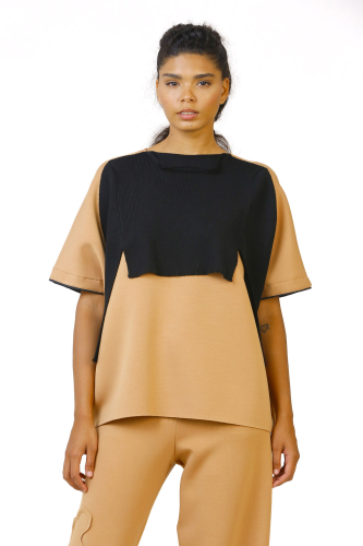 Scuba Fabric Blouse - Camel 