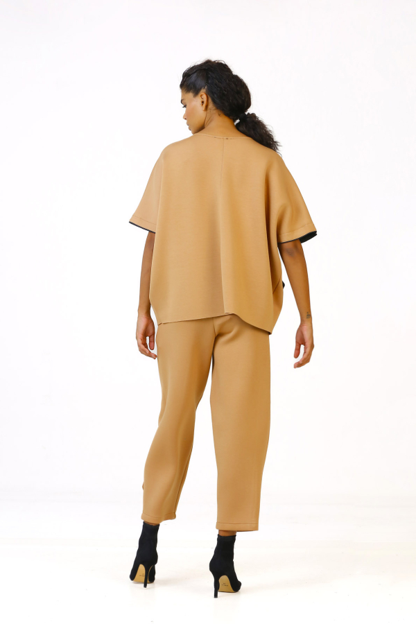 Scuba Fabric Blouse - Camel - 5