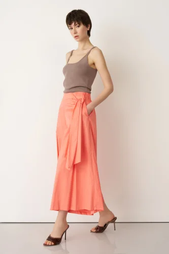 Şeftali Renk Beli Kemerli Çan Paça Nimos Pantolon - 4