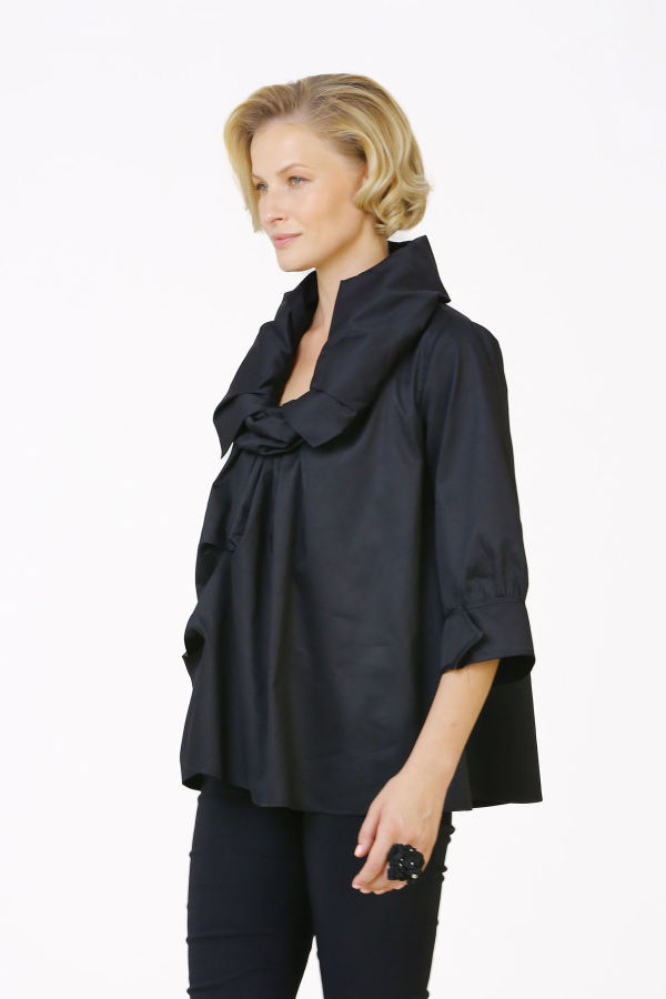 Shawl Collar Shirt - Black - 3