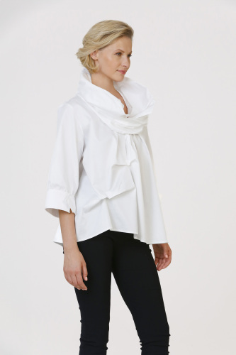 Shawl Collar Shirt - White - 4