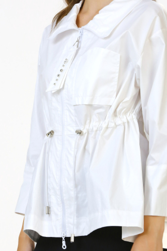 Shiny Cotton Blouse with Gathered Waist - White - 5