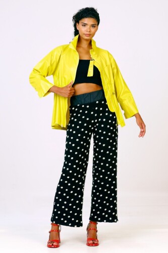 Shiny Cotton Blouse with Gathered Waist - Yellow 