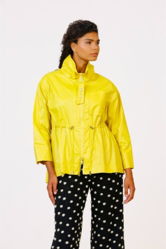 Shiny Cotton Blouse with Gathered Waist - Yellow - 2