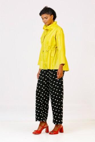 Shiny Cotton Blouse with Gathered Waist - Yellow - 4