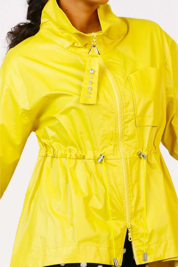 Shiny Cotton Blouse with Gathered Waist - Yellow - 5