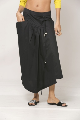 Side Pocket Pearl Beaded Poplin Skirt - Gray - 1