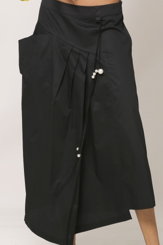 Side Pocket Pearl Beaded Poplin Skirt - Gray - 2