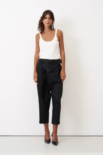 Siyah Anvelop Kemerli Neraki Pantolon - 2