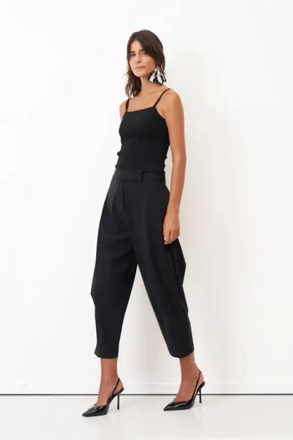 Siyah Arkası Lastikli Yanları Cepli Gyaros Pantolon - 4