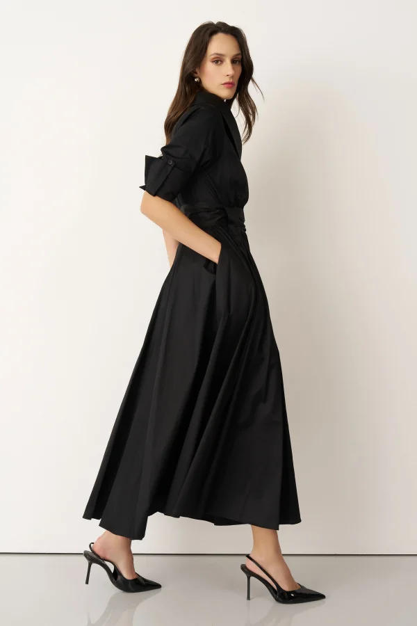 Siyah Asimetrik Yaka Beli Kemerli Telendos Elbise - 4