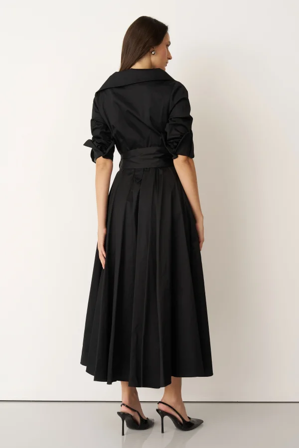 Siyah Asimetrik Yaka Beli Kemerli Telendos Elbise - 6