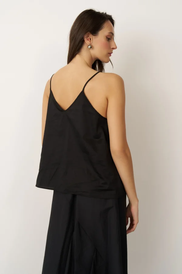 Siyah Askılı İnce Poplin Psara Bluz - 4