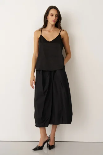 Siyah Askılı İnce Poplin Psara Bluz - BIZE (1)