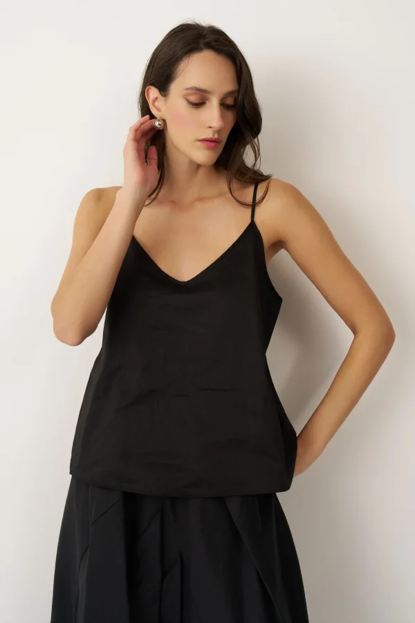 Siyah Askılı İnce Poplin Psara Bluz - 3