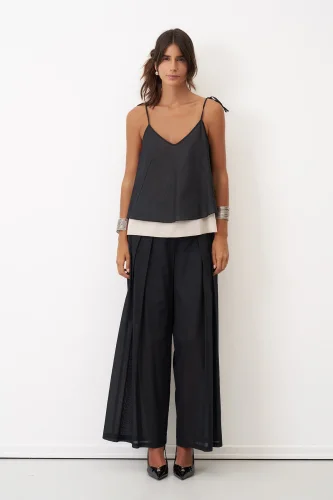 Siyah Bej İnce Askılı Etek Ucu Renkli Kambi Bluz - 3