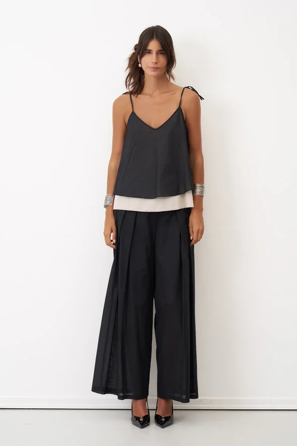 Siyah Bej İnce Askılı Etek Ucu Renkli Kambi Bluz - 3