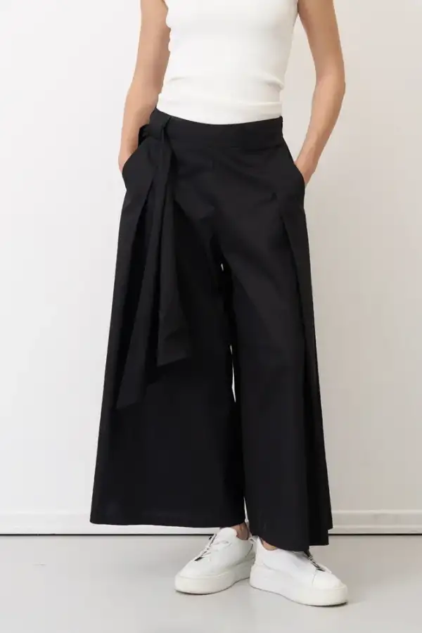 Siyah Beli Kemerli Çan Paça Nimos Pantolon - 1