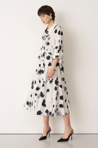 Siyah Beyaz Desenli Düğmeli Elbise Aegina - 5
