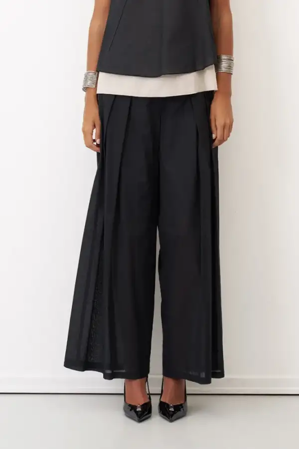 Siyah Bol Kesim Astarlı Uzun Daskalio Pantolon - 5