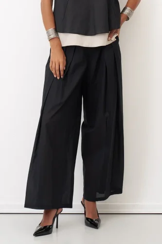 Siyah Bol Kesim Astarlı Uzun Daskalio Pantolon - BIZE (1)