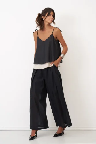 Siyah Bol Kesim Astarlı Uzun Daskalio Pantolon - 3