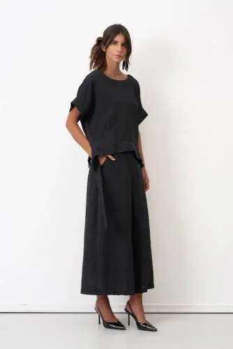 Siyah Dokulu Desenli Kuşaklı Venetiko Bluz - 1