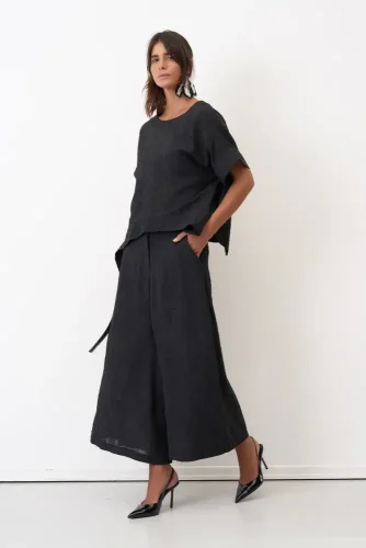 Siyah Dokulu Desenli Kuşaklı Venetiko Bluz - 2