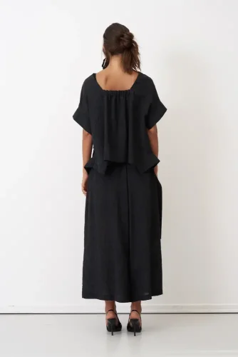 Siyah Dokulu Desenli Kuşaklı Venetiko Bluz - 5