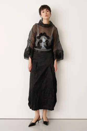 Siyah Etek Ucu Balon Kırışık Agistri Etek - BIZE (1)