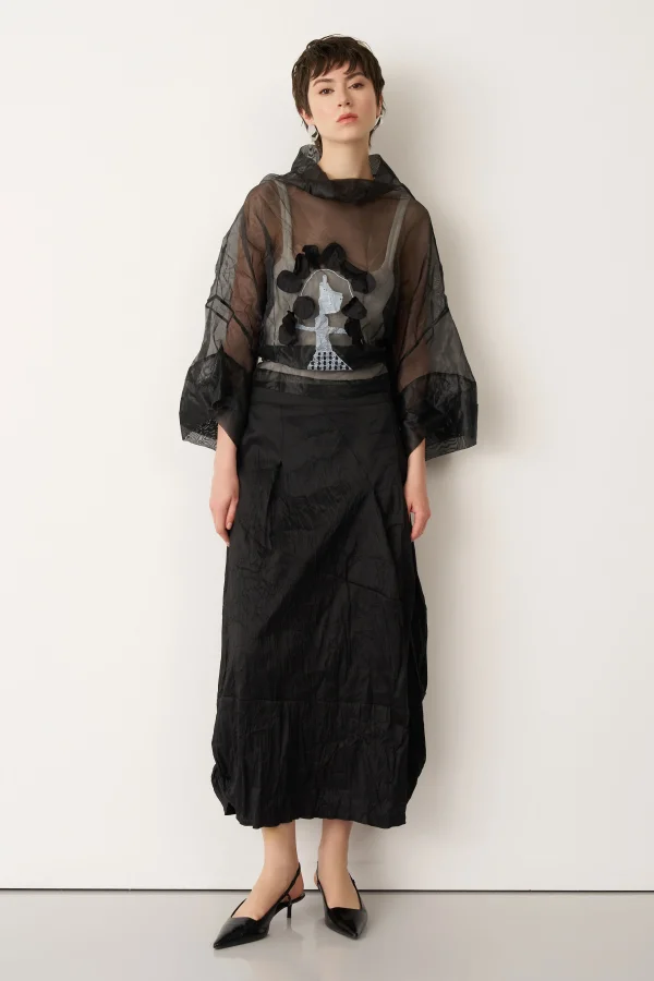 Siyah Etek Ucu Balon Kırışık Agistri Etek - 2