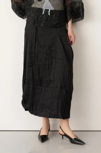 Siyah Etek Ucu Balon Kırışık Agistri Etek - 1