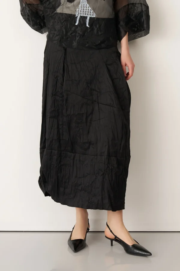 Siyah Etek Ucu Balon Kırışık Agistri Etek - 1