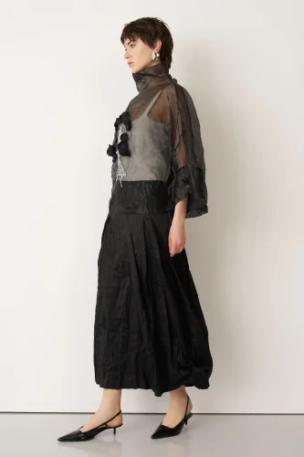 Siyah Etek Ucu Balon Kırışık Agistri Etek - 3