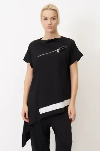 Siyah Göğsü Fermuarlı Kokkino Bluz - 1