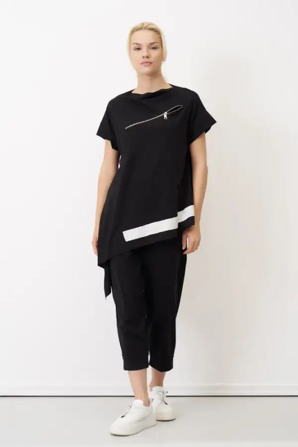 Siyah Göğsü Fermuarlı Kokkino Bluz - 2